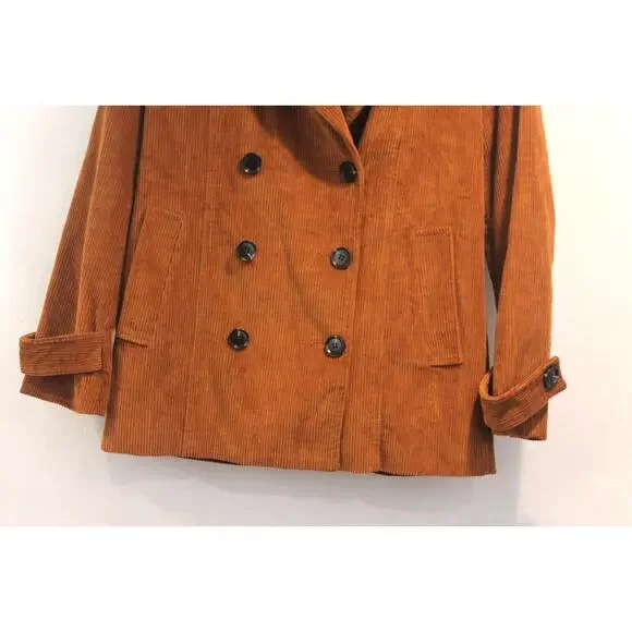 Forever 21 Corduroy Peacoat Womens size S Brown Line Double Breasted Pockets - Picture 3 of 9